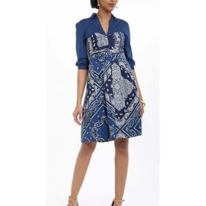 Anthropologie Holding Horses Blue Flared Bandana Shirt Dress size 6